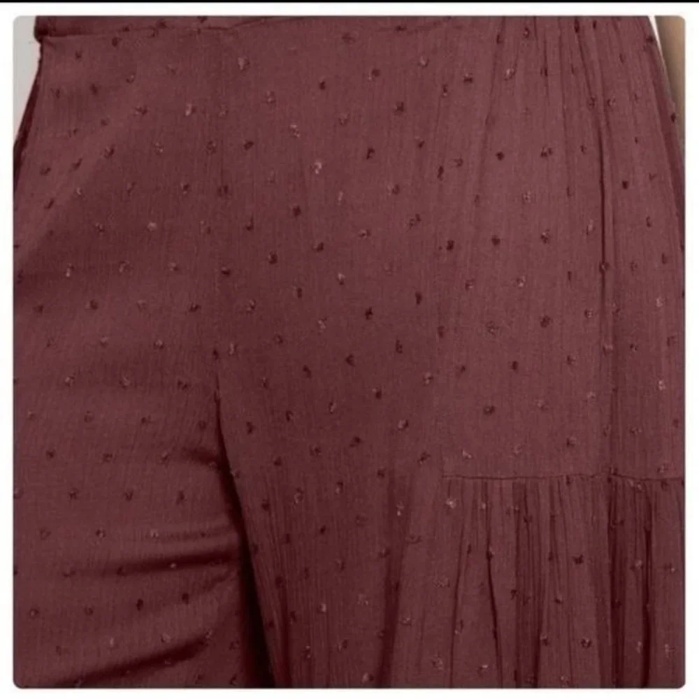 🧡6/$25🧡DARK PLUM HIGH WAIST SWISS DOT PALAZZO PANTS-NEW - Picture 2 of 5